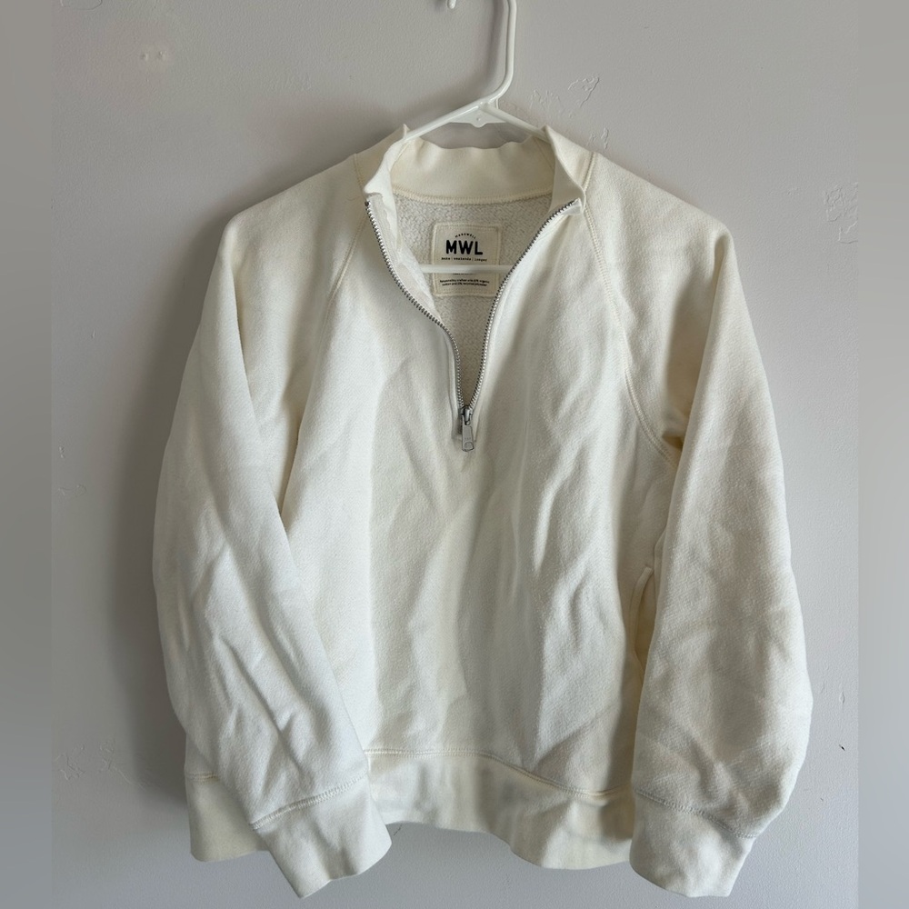 Madewell White Quarter-Zip Sweatshirt